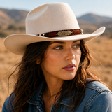 Brown Beaded Western Hat Band with Gold-Tone Feather, Tie-On