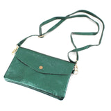 Metallic Italian Made Leather Clutch Crossbody Bag Brown Bronze