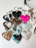 Western Heart Hair On Cowhide Keychain Bag Charm Leopard
