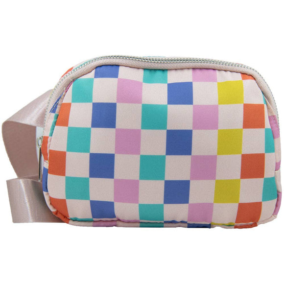 Multicolored Checkered Pattern Belt Sling Bag