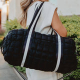 Black Striped Quilted Duffel Weekender Bag