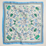 Handbag Motif Square Scarf | Silk-Feel Fabric in Blue