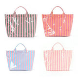 Striped Vinyl Tote Bag — Fuchsia Orange