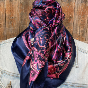 Blue Pink Swirl Printed Western Southwestern Wild Rag Scarf Accent