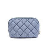 Cloud Kiss Quilted Puffer Nylon Cosmetic Dome Pouch in Dusty Blue