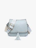 Bailey Flapover Crossbody Satchel with Print Contrast Strap Grey Blue