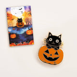Black Cat & Pumpkin Enamel Pin – Halloween Jack-o'-Lantern