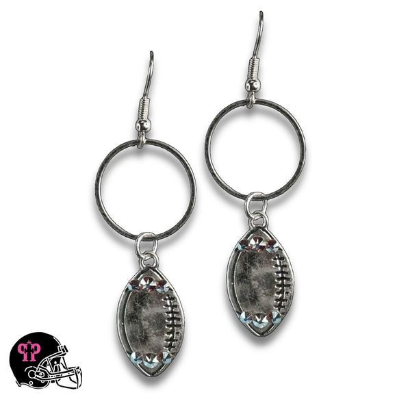 Football Dangle Earrings with Austrian Crystals Silver Tone