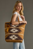 Tan, Brown & Cream Western Woven Wool Tote Bag | Boho Pom Tassel Tote