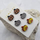 Fall Pumpkins Wood Stud Earrings Set Of 3