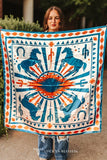 Teal & Orange Horse Aztec Double-Sided Wild Rag