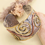 Mixed Metal Wire Spirals Silver Hammered Cuff Bracelet