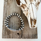 Western Navajo Style Pearl Stone Stretch Pendant Style Bracelet Concho