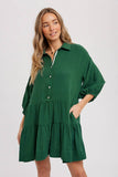 Tiered Ruffle Shirt Dress - Forest Green