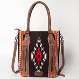 American Darling Saddle Blanket Tote - Handwoven Wool Leather Western Bag Black