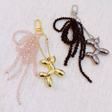 Balloon Dog Bag Charm With Beaded Bow Pink Gold