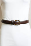 Two Tone Twisted Buckle Classic Leather Belt Brown