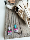 Western Turquoise Cactus with Rodeo Logo Necklace