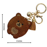 Bling Crystal Brown Bear Tassel Keychain Keyring Bag Purse Charm