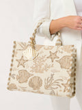 Coastal Jacquard Tote | Beige | Ocean Motif
