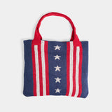 Patriotic Americana Red White Blue Stars and Stripes Knit Shopper Tote