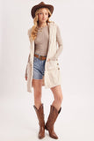 Bouclé Cable Knit Sherpa Hooded Vest | Ecru | S, M & L | V03298