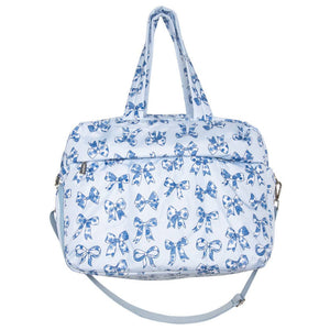 Light Blue Toile Coquette Bows Weekender Duffle Travel Bag