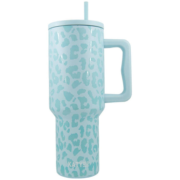 Mint Green Leopard 38 Oz Stainless Steel Tumbler Cup with Handle