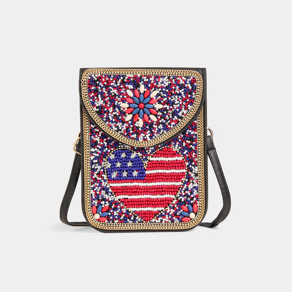 Artisan Beaded Crossbody Patriotic American Heart