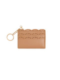 Lola Vegan Leather Card Case | Tan with Faux Pearl & Gold Hardware