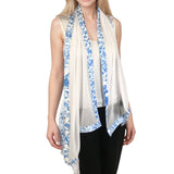 Origami Trim Button Shawl Shrug Wrap White with Melon White Trim