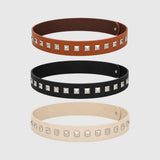 Cognac Faux Leather Hat Band with Silver-Tone Pyramid Studs