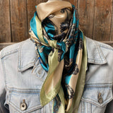 Turquoise Paisley Printed Western Southwestern Wild Rag Scarf Accent