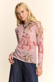 Running Horse Camo Printed Mesh Top — Dusty Pink