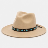 Black Vegan Leather Western Hat Band with Turquoise-Color Accents