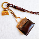 Sassy Luxe Purse Bag Charm Keychain Dark Brown