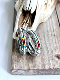 Seed Bead Open Hoop Earrings White Multicolor
