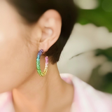 Retro Bling Crystal Hoop Earrings Unicorn Rainbow