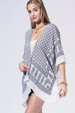 Indigo Mosaic Border Kimono | Damask Viscose Open-Front Layer
