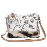 Canvas With Flowers And Fringe Trim Crossbody Bag Purse Blue White Tan