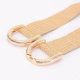 Straw Wide Dual Buckle Elastic Belt - Khaki/Gold