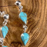 Sterling Silver Artisan Double Teardrop Turquoise Dangle Earrings