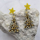 Glitter Star Leopard Christmas tree Earrings