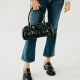 Arlys Black Vegan Leather Barrel Shoulder Bag