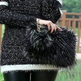 Black with White Tips Faux Fur Pom Pom Key Chain Keyring Bag Charm