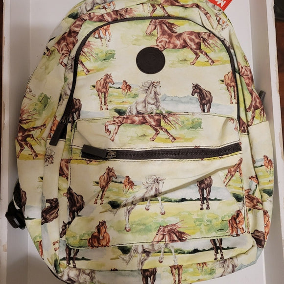 Montana West Running Horses Pasture Western Printed Nylon Backpack Cream Green