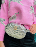 Macey Quilted Oval Sling Belt Bag Fanny Pack Platinum