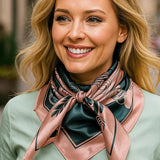 Baby Pink Roses & Teal Wild Rag Western Scarf, 35 Inch
