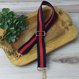 Navy Blue Red Preppy Stripe Adjustable Crossbody Bag Purse Guitar Strap