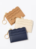 Lola Vegan Leather Card Case | Tan with Faux Pearl & Gold Hardware
